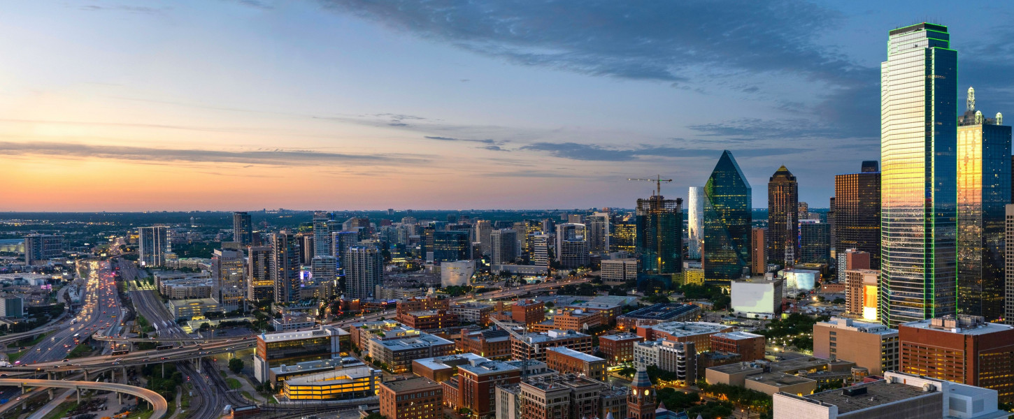 Dallas skyline at sunset