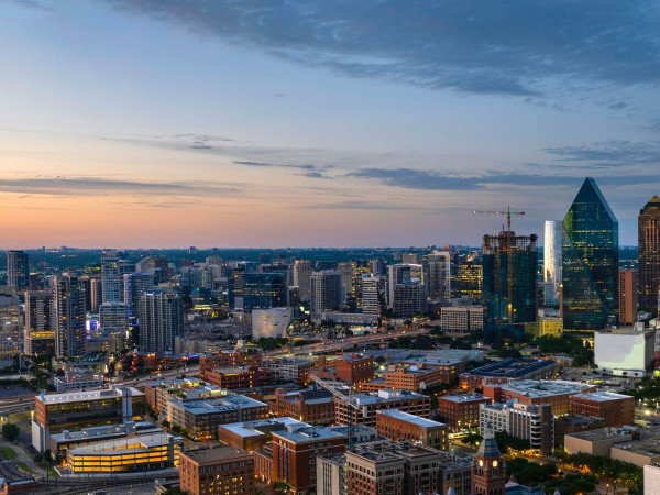 Dallas skyline at sunset