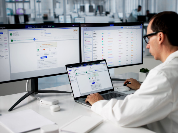 Medical professional working on a computer