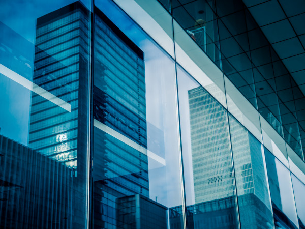 Reflection in office building