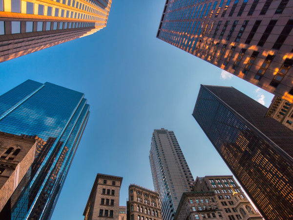 Glass office buildings