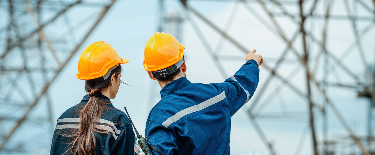 Engineers inspecting power lines